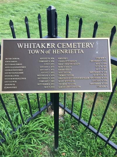 Whitaker Cemetery Burial Plaque